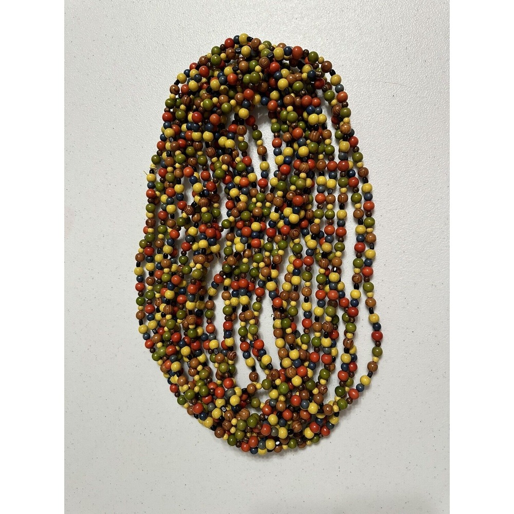 Christmas Wooden Bead Garland @39' Total 7, 7 & 25 Multicolored Twist Connecters